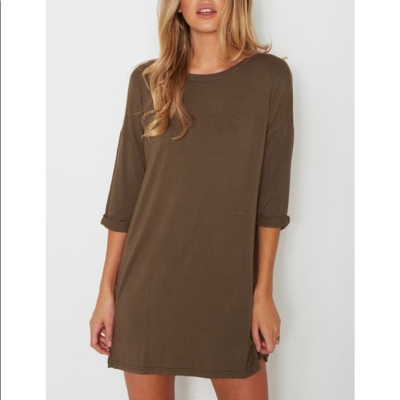 khaki green t shirt dress